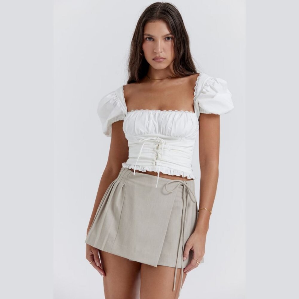 HOUSE OF CB Tatum Stone Pleated Wrap Mini Skirt